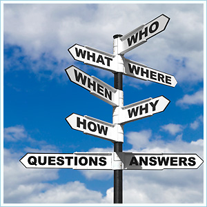 Bewegwijzeringspaal naar Who, What, Where, When, Why, How, Questions en Answers
